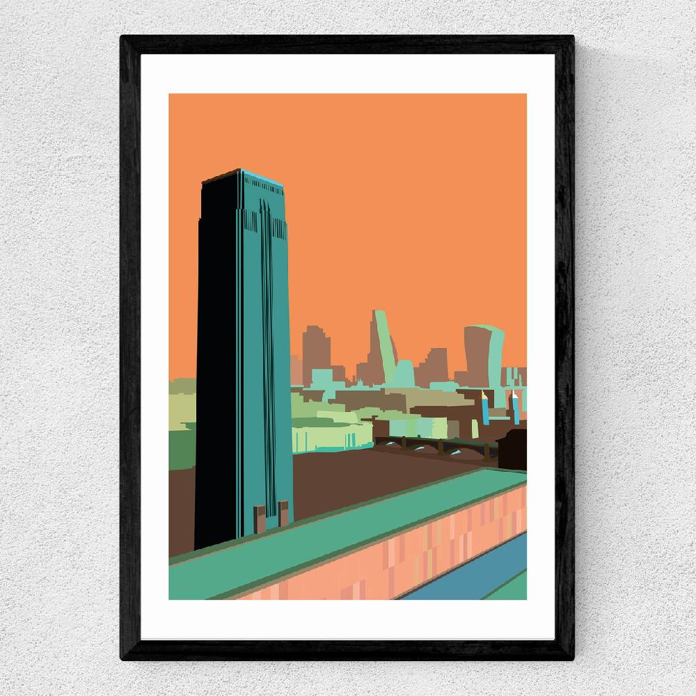 East End Prints Tate Modern - City Skyline (Orange)