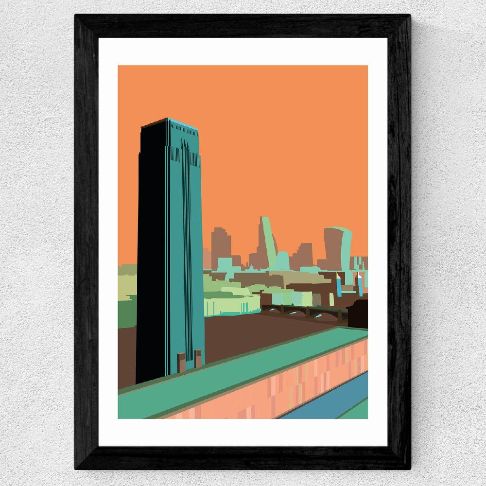 East End Prints Tate Modern - City Skyline (Orange)