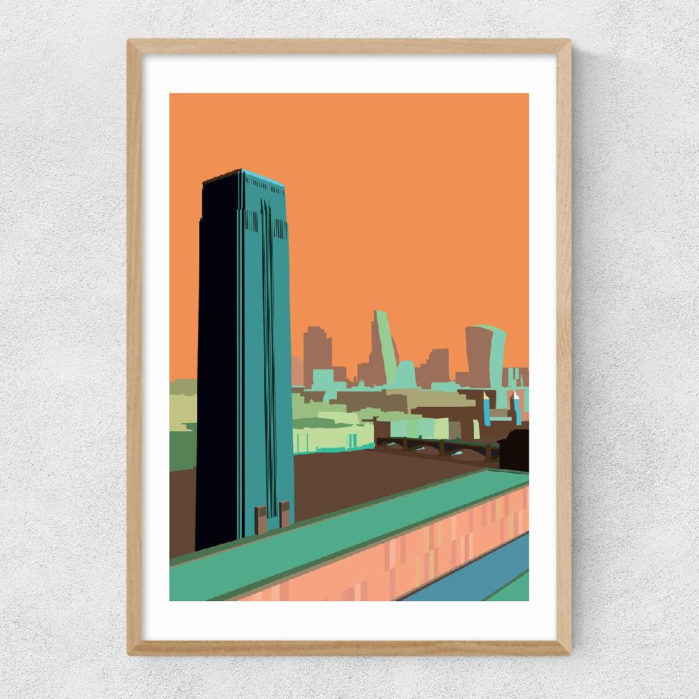 East End Prints Tate Modern - City Skyline (Orange)