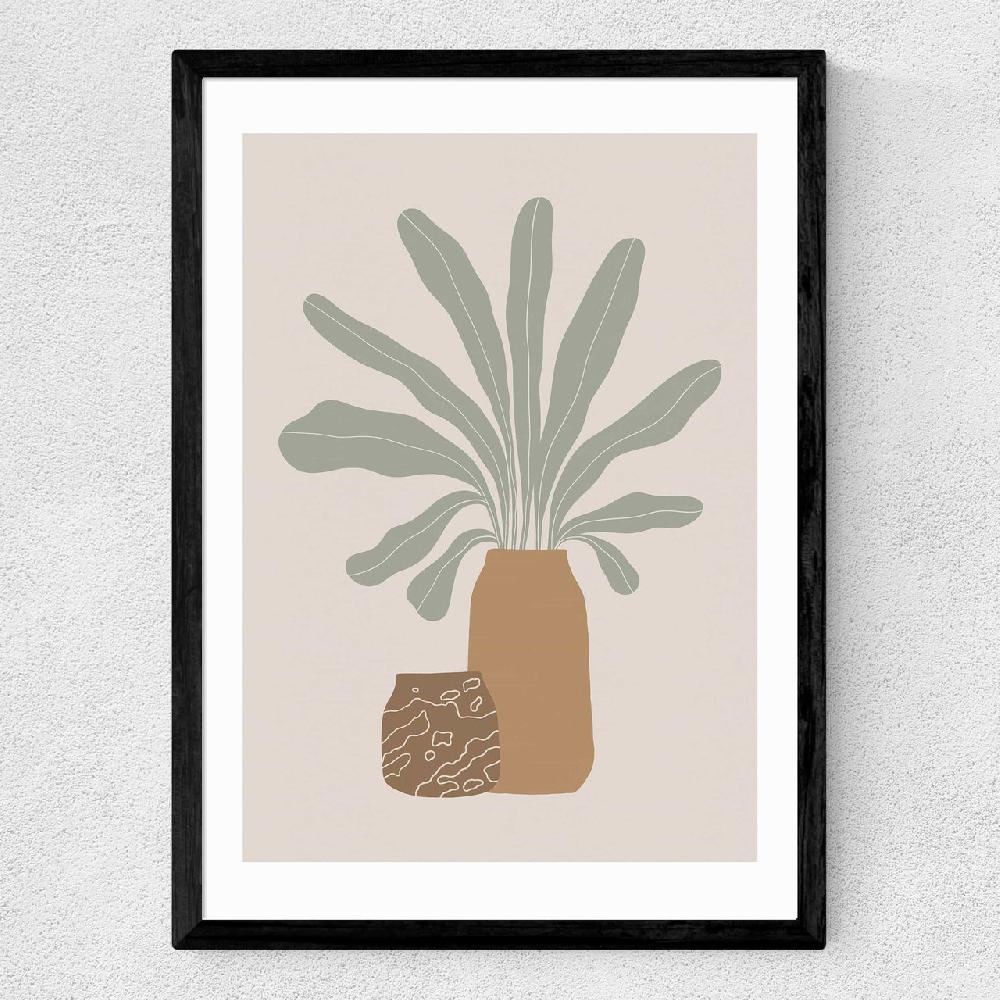 East End Prints Two Brown Vases And Green Plant