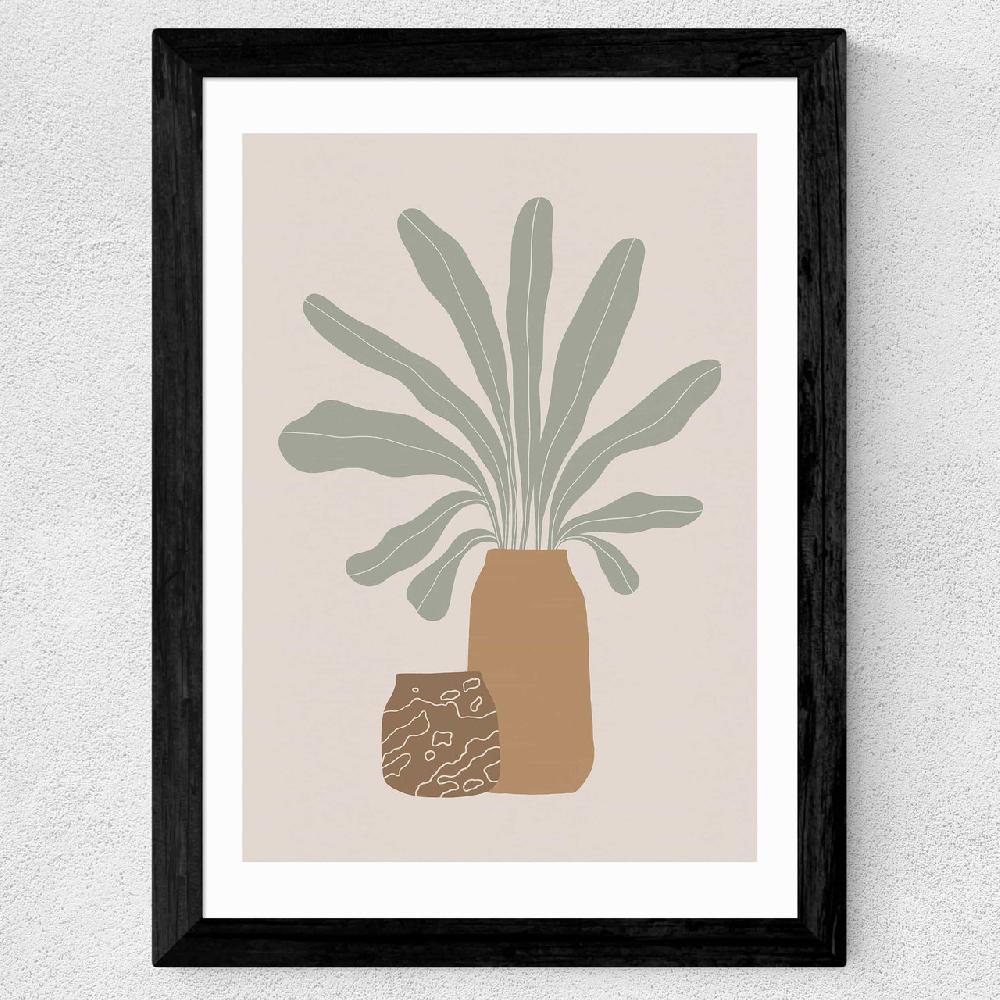 East End Prints Two Brown Vases And Green Plant