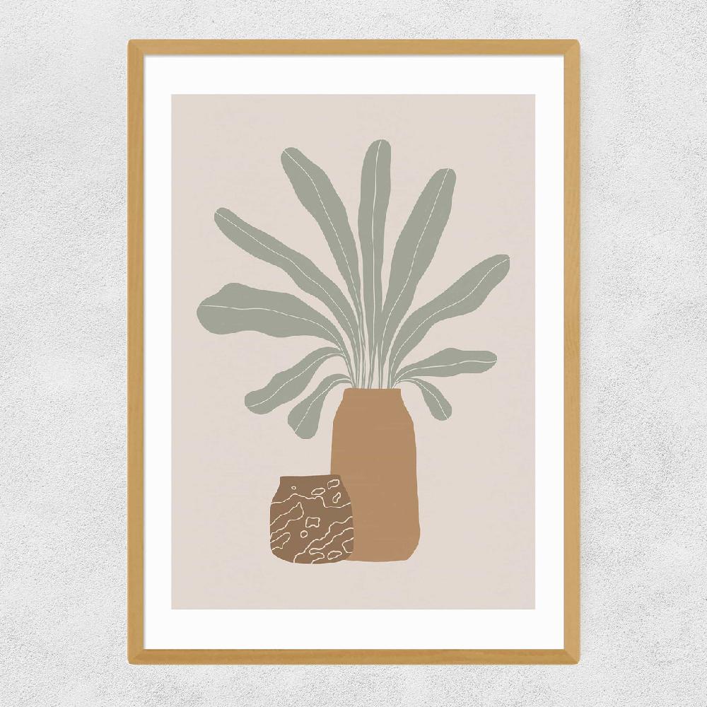 East End Prints Two Brown Vases And Green Plant