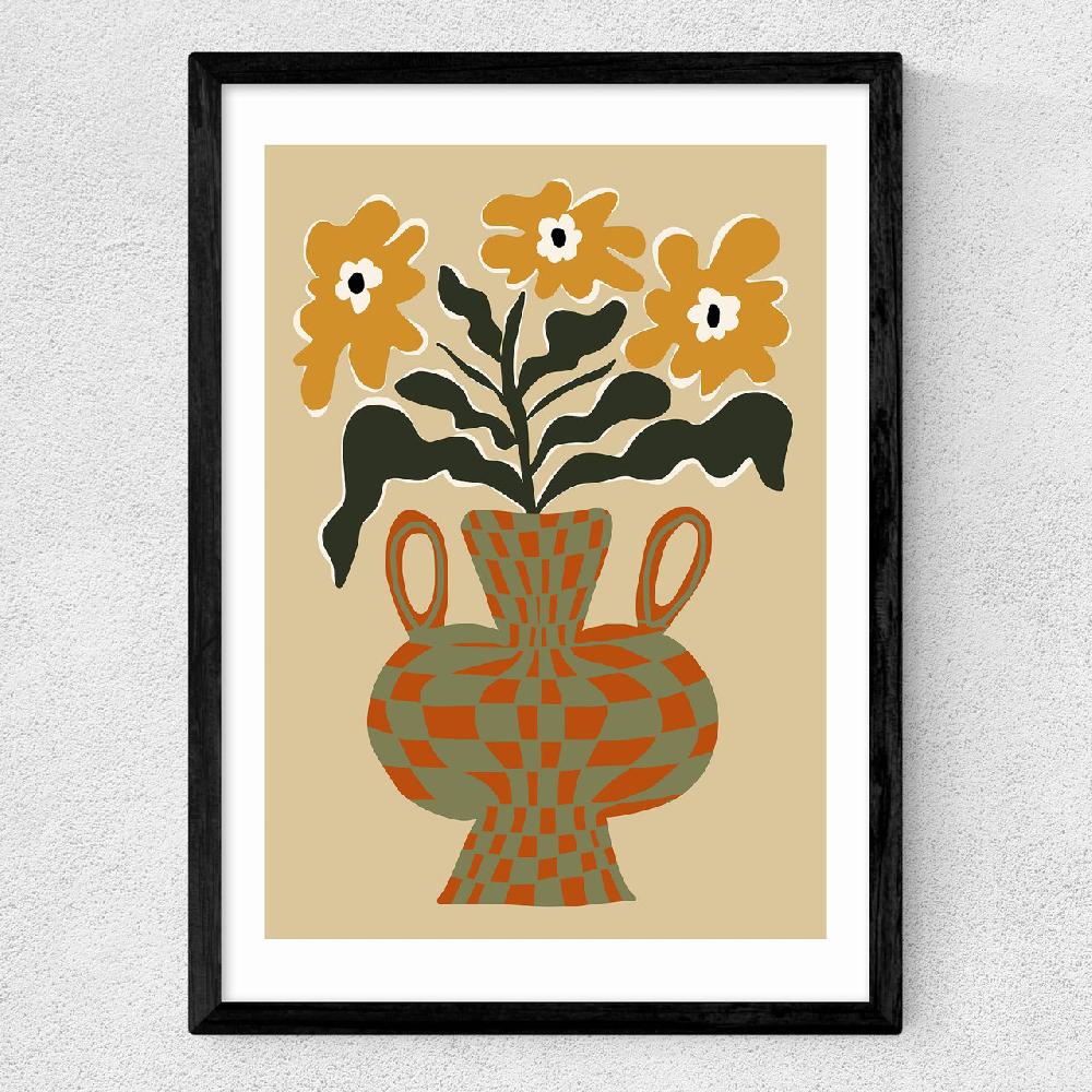 East End Prints Vintage Flower Vase With Check