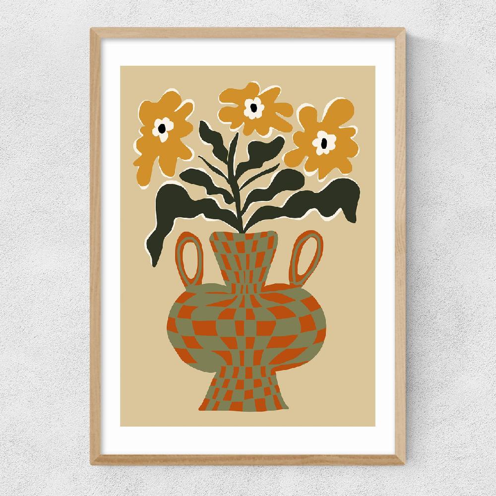 East End Prints Vintage Flower Vase With Check