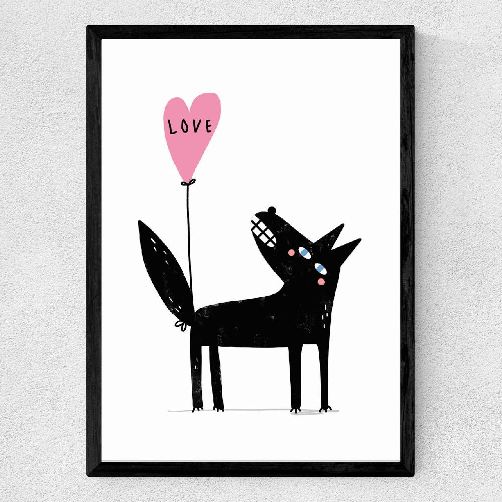 East End Prints Wolf Balloon Love