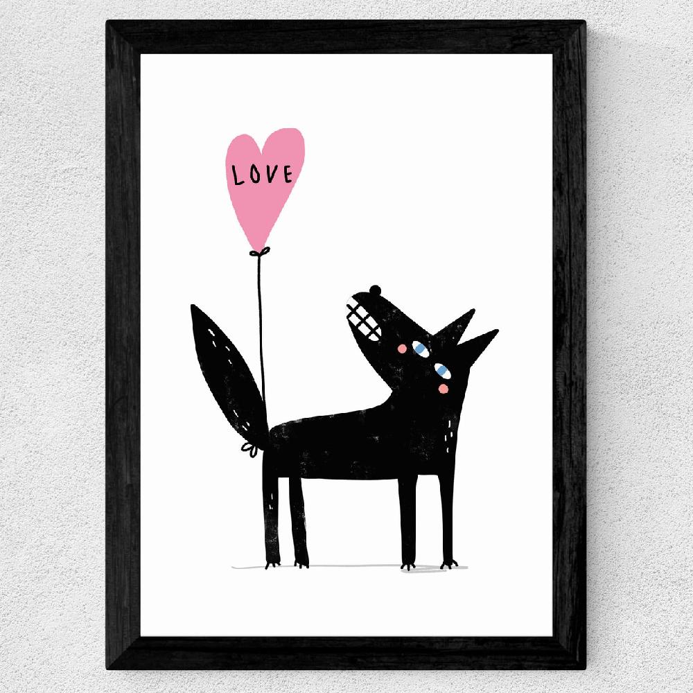 East End Prints Wolf Balloon Love