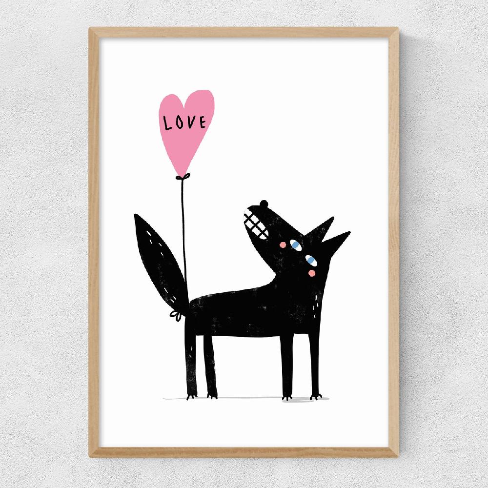 East End Prints Wolf Balloon Love