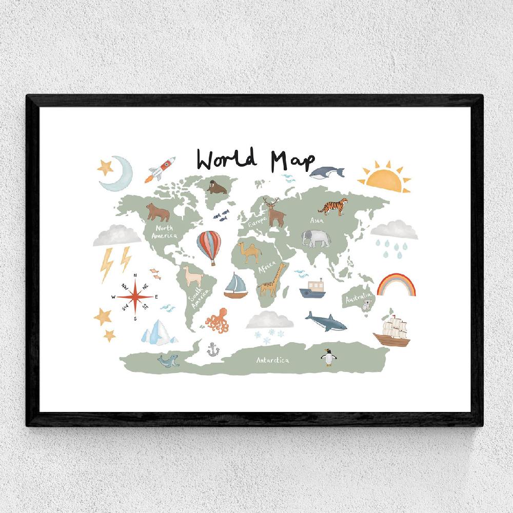 East End Prints World Map In Green