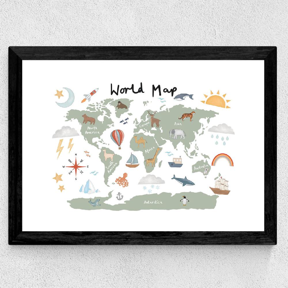 East End Prints World Map In Green