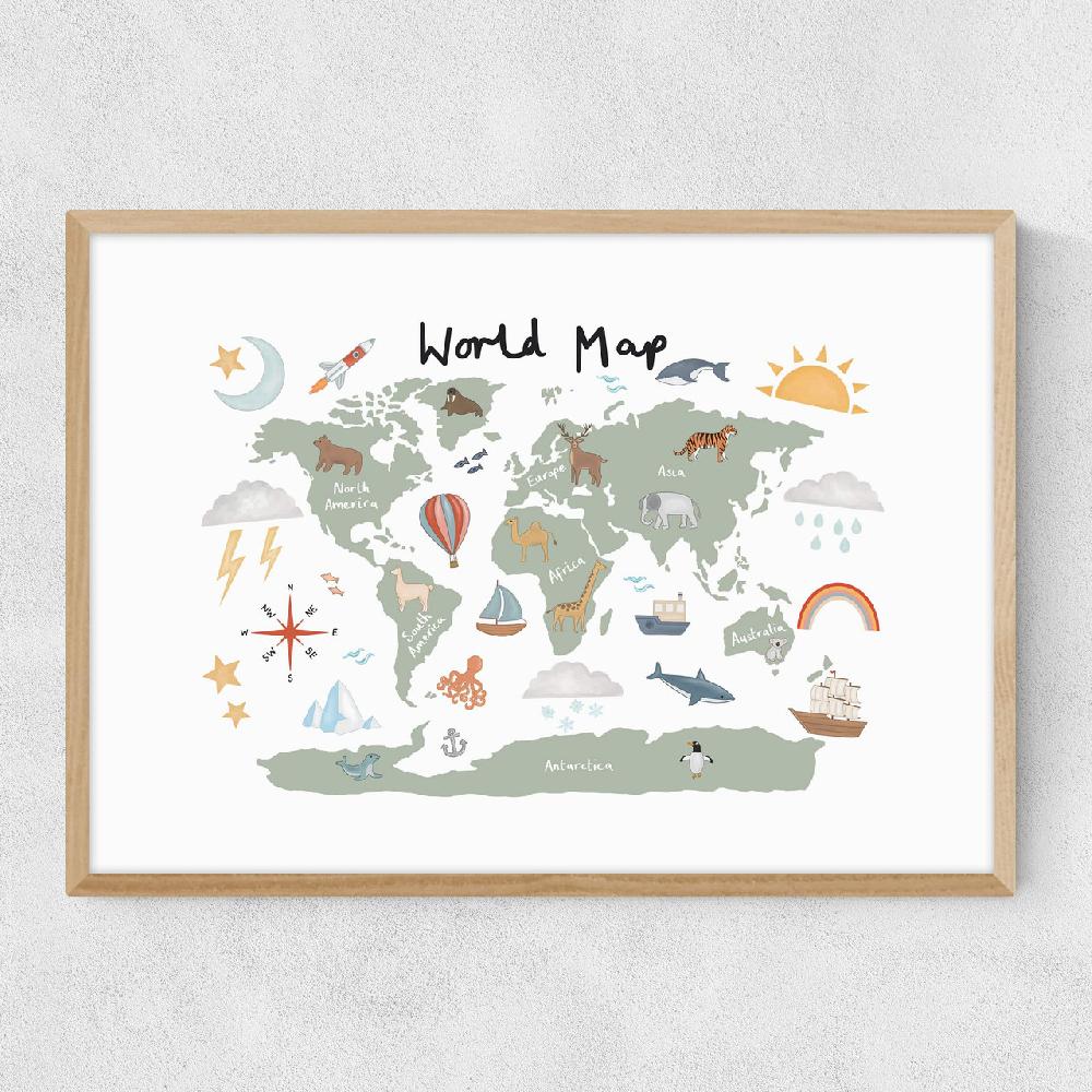 East End Prints World Map In Green