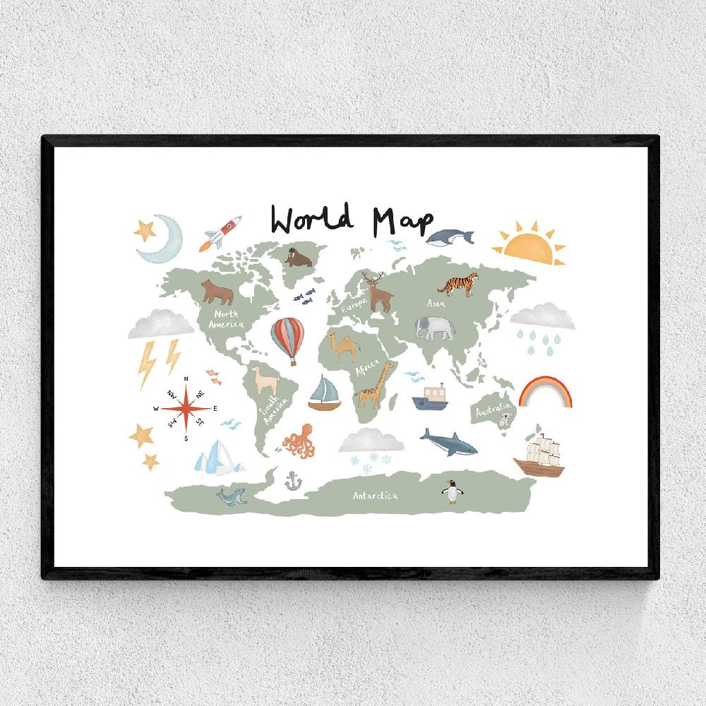 east end prints World Map in green