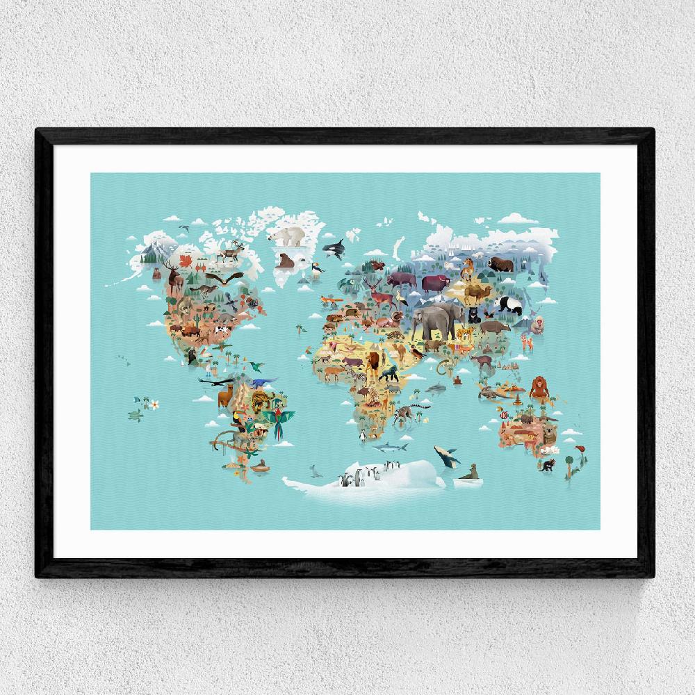 East End Prints World Map Of Animals