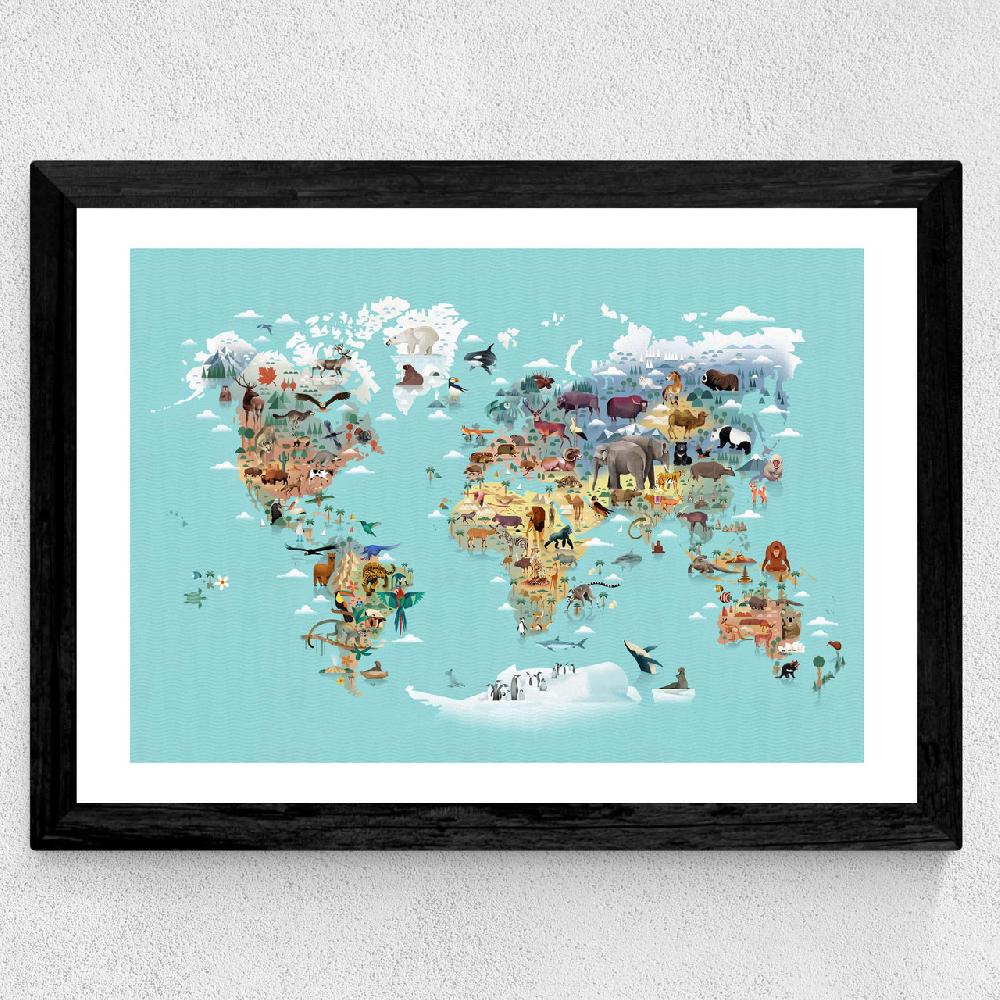 East End Prints World Map Of Animals