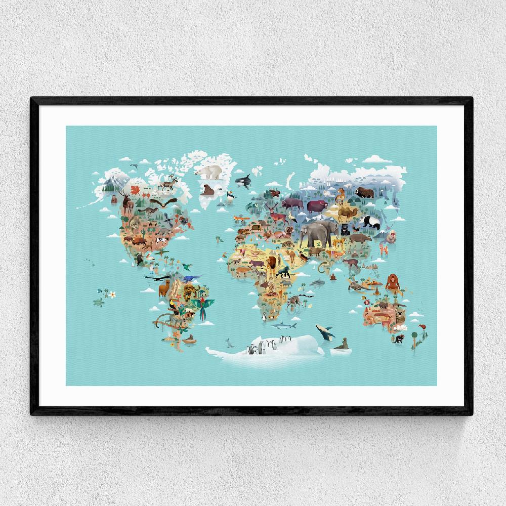 east end prints World Map of Animals