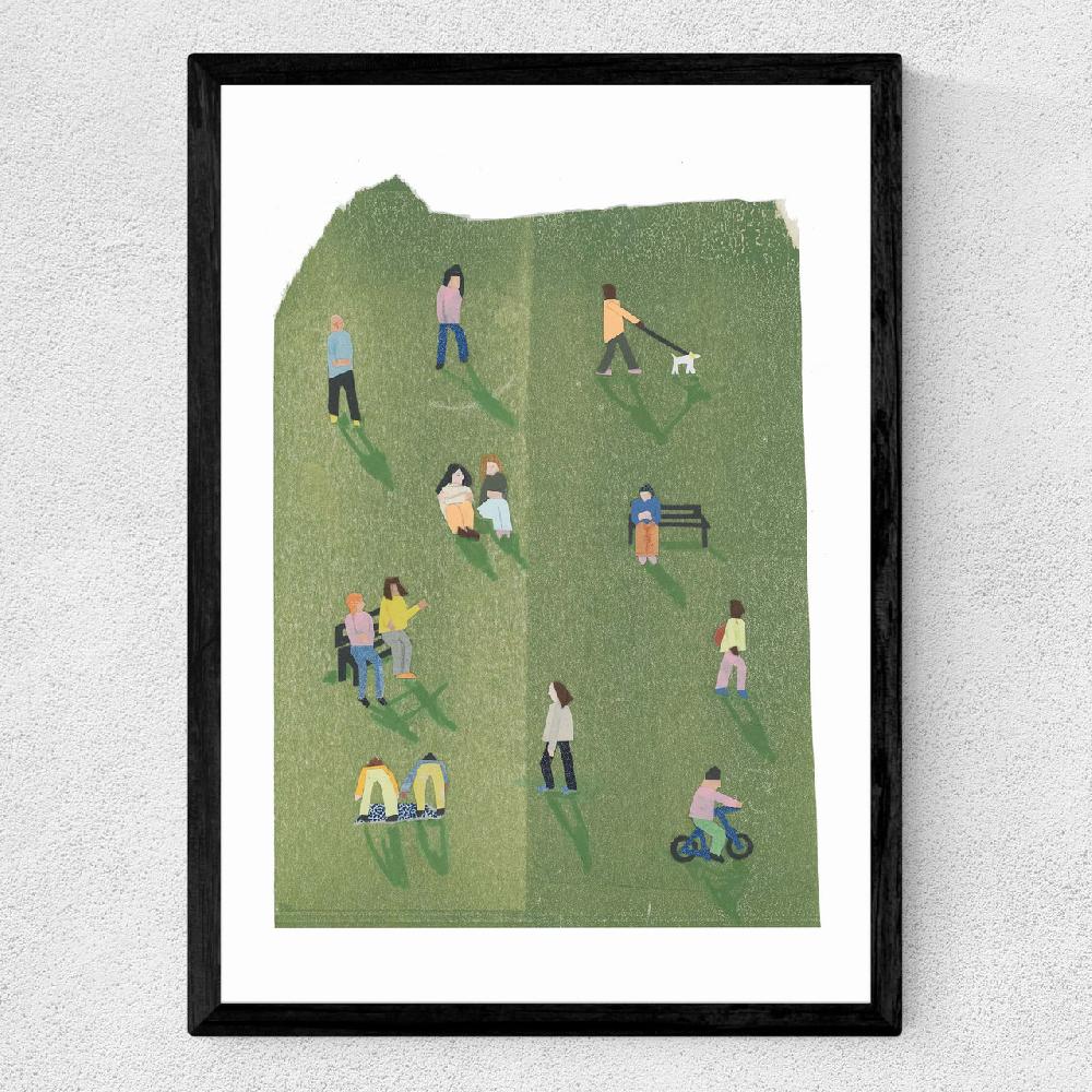 East End Prints Minimal Collage Green Park With People