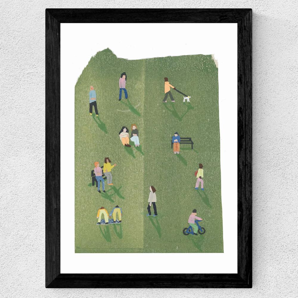 East End Prints Minimal Collage Green Park With People