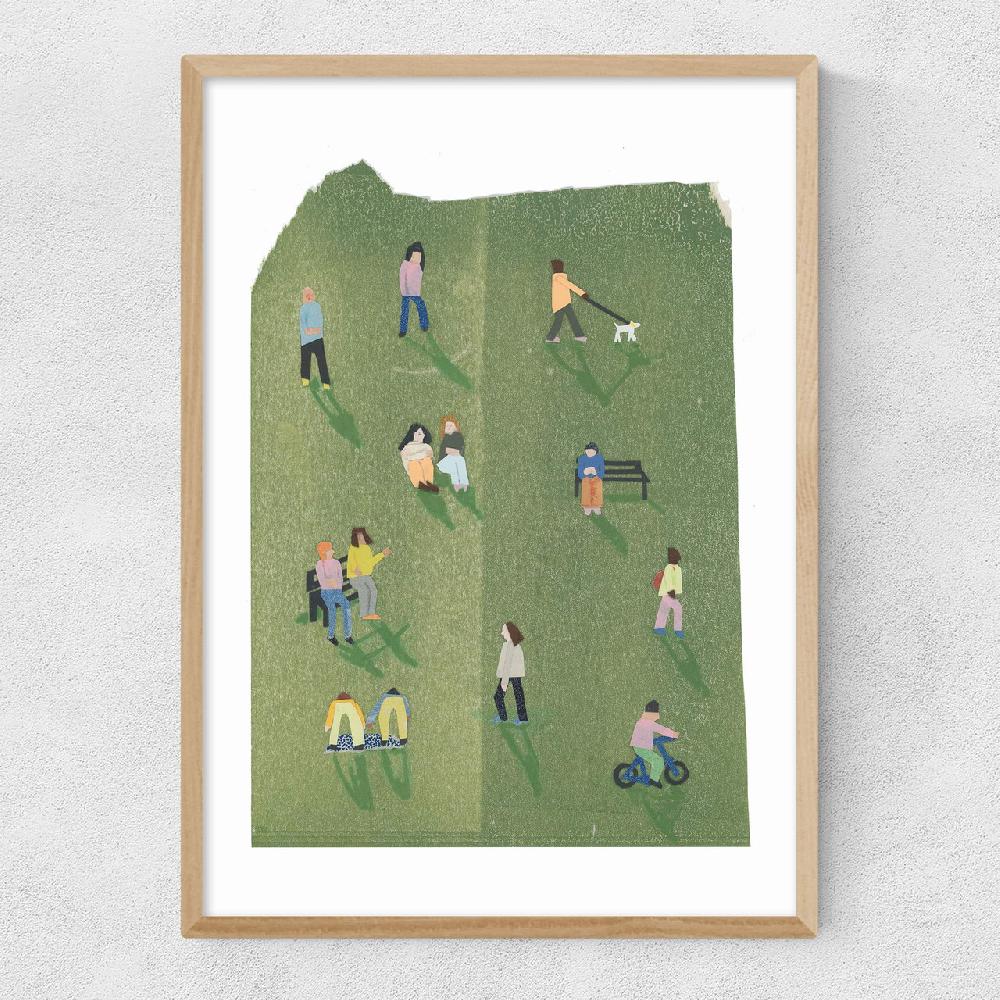 East End Prints Minimal Collage Green Park With People