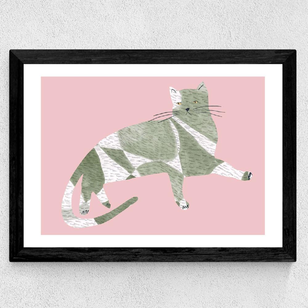 East End Prints Pink And Green Hand-drawn Cat Collage