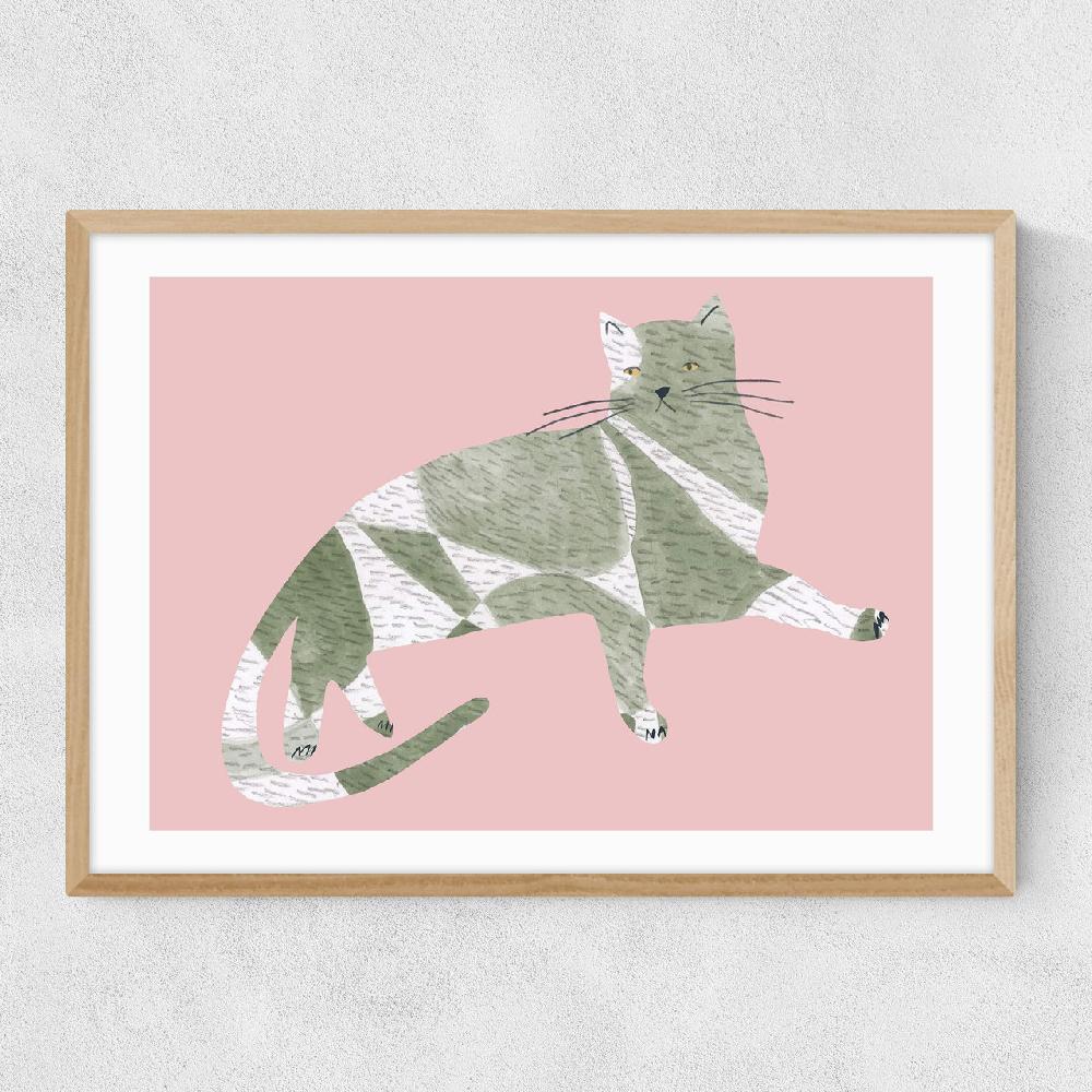 East End Prints Pink And Green Hand-drawn Cat Collage