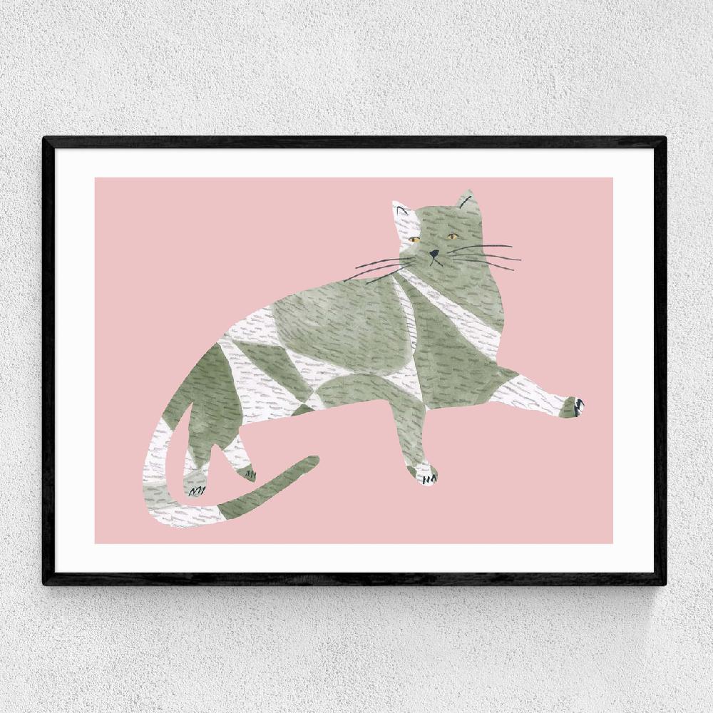 east end prints Pink And Green Hand-drawn Cat Collage
