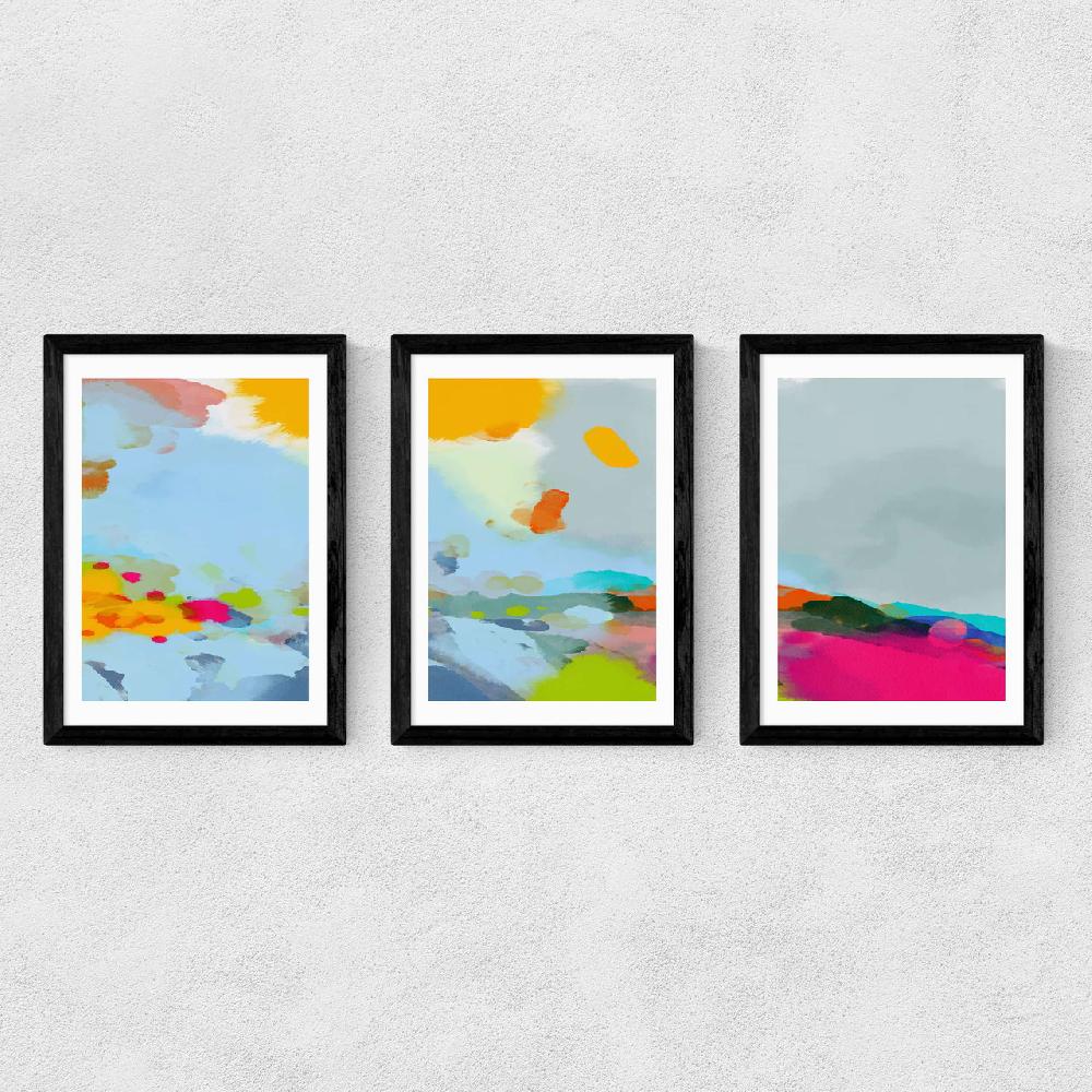 East End Prints Red Poppies Field Abstract Triptych