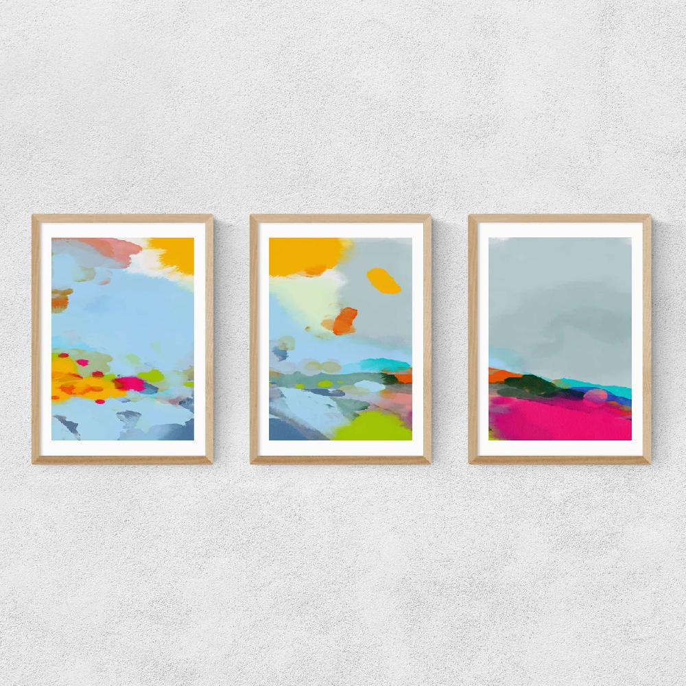 East End Prints Red Poppies Field Abstract Triptych