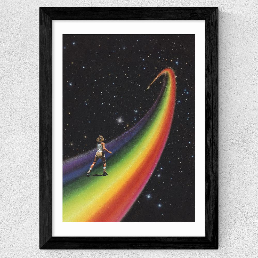 East End Prints Retro Cosmic Rainbow Roller Skating