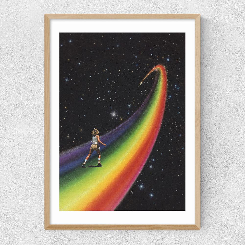 East End Prints Retro Cosmic Rainbow Roller Skating
