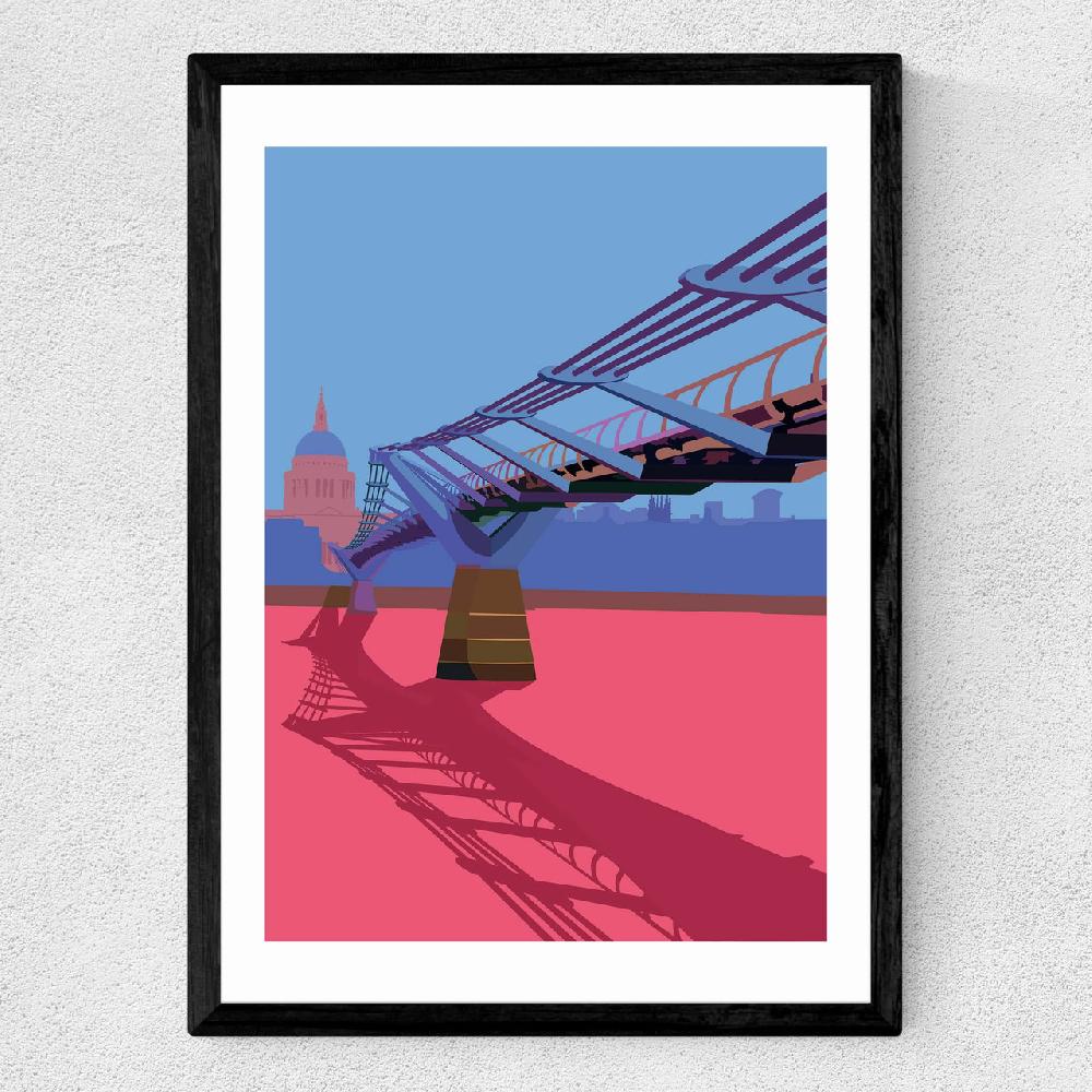 East End Prints St Paul's And Millennium Bridge (Blue And Pink)