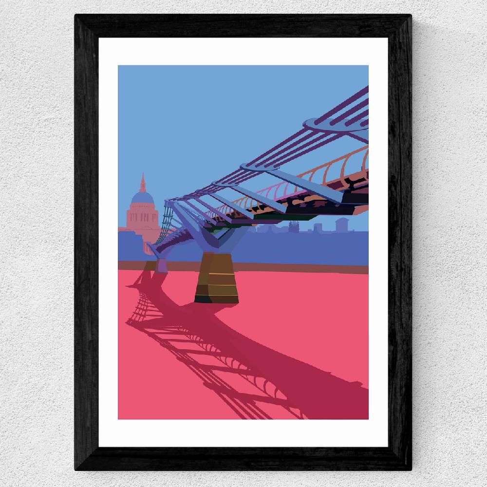 East End Prints St Paul's And Millennium Bridge (Blue And Pink)