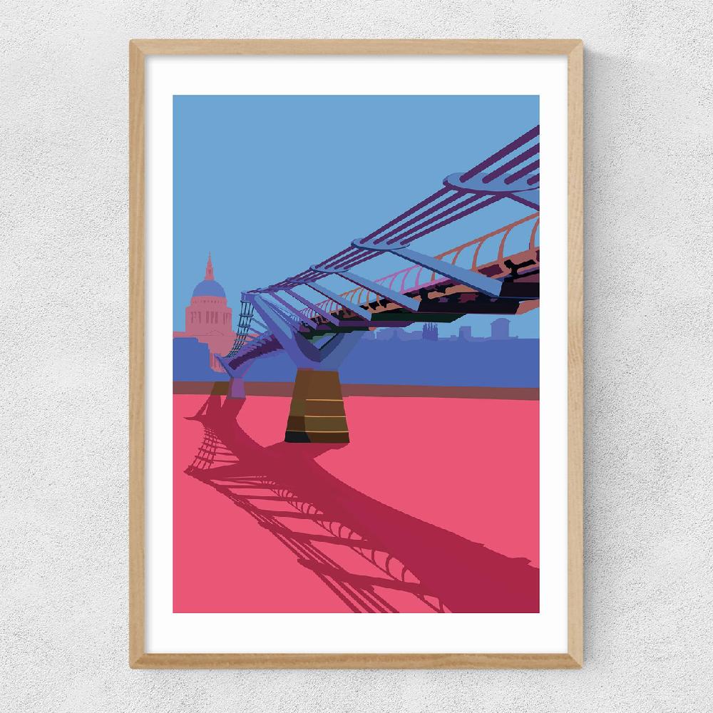East End Prints St Paul's And Millennium Bridge (Blue And Pink)