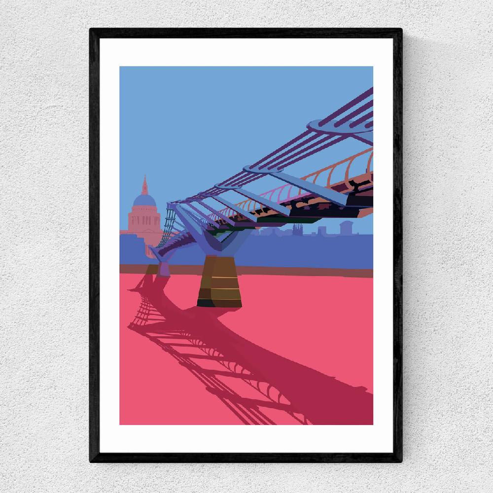 east end prints St Paul's and Millennium Bridge (Blue and Pink)