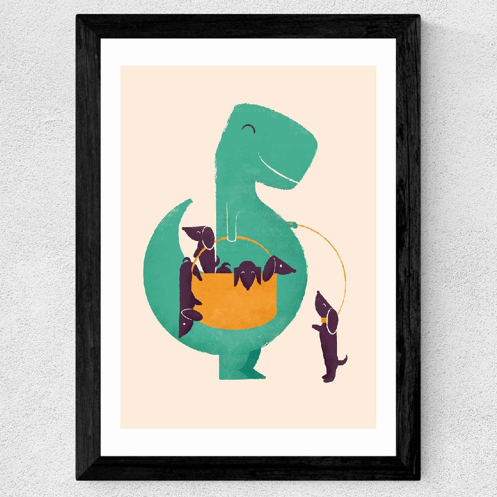 East End Prints T-Rex And His Basketful Of Wiener Dogs