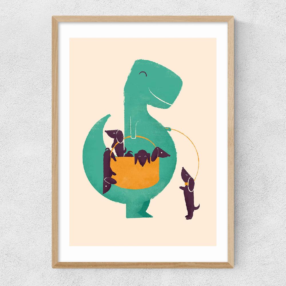 East End Prints T-Rex And His Basketful Of Wiener Dogs