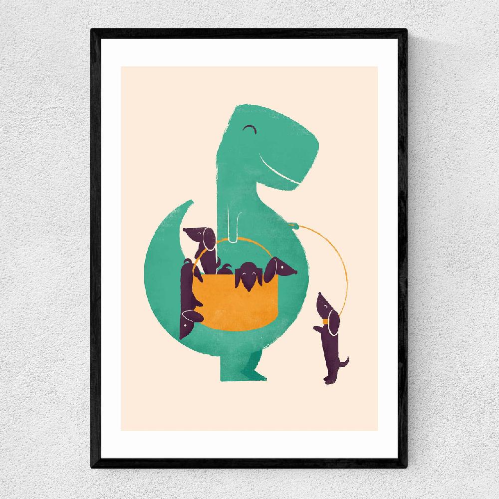 east end prints T-Rex and his Basketful of Wiener Dogs