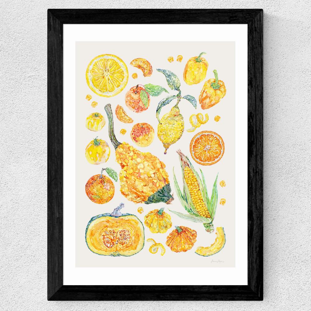 East End Prints Yellow Harvest Of Fruit And Vegetables