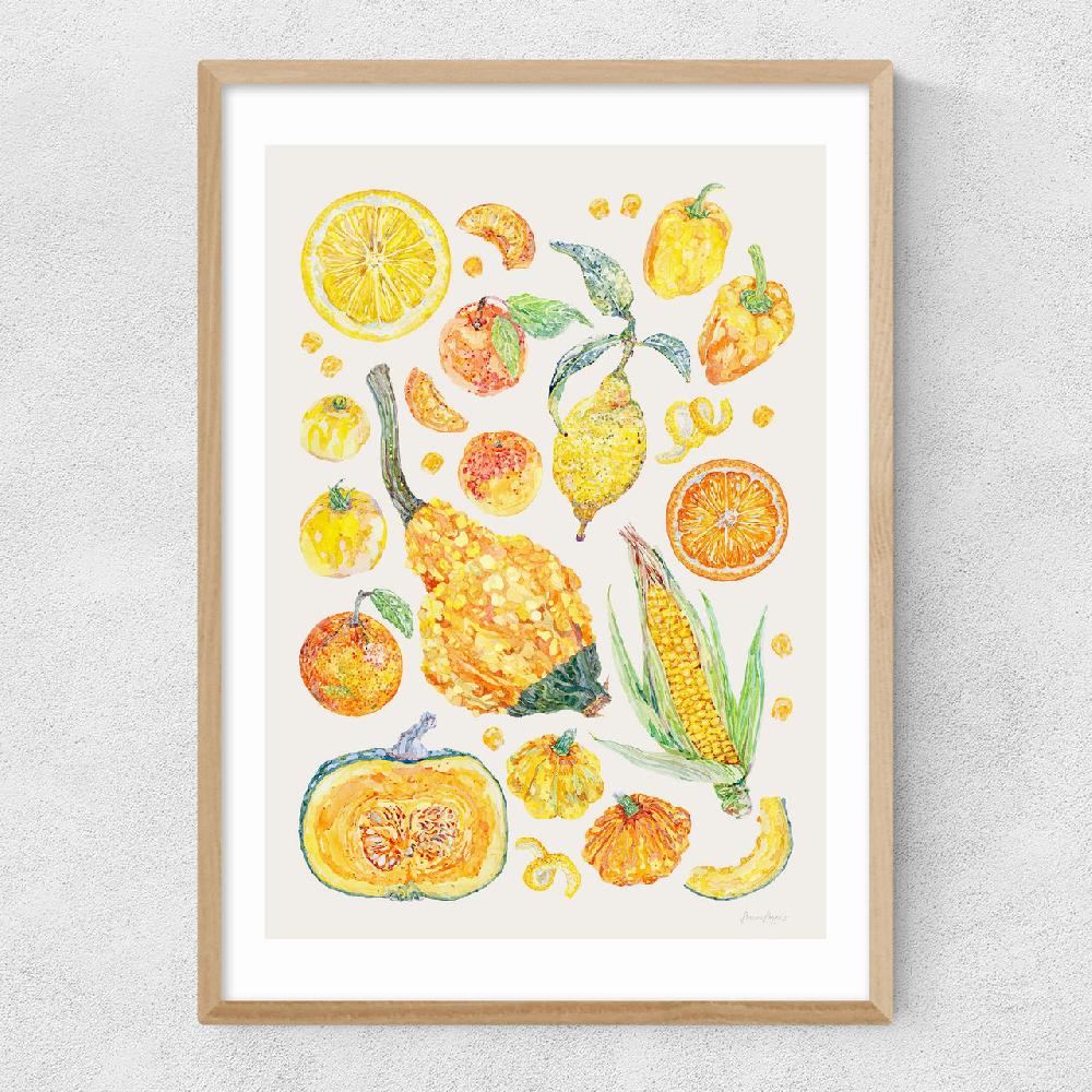 East End Prints Yellow Harvest Of Fruit And Vegetables