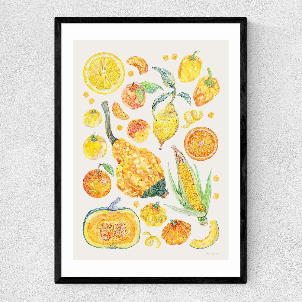 east end prints Yellow Harvest Of Fruit And Vegetables