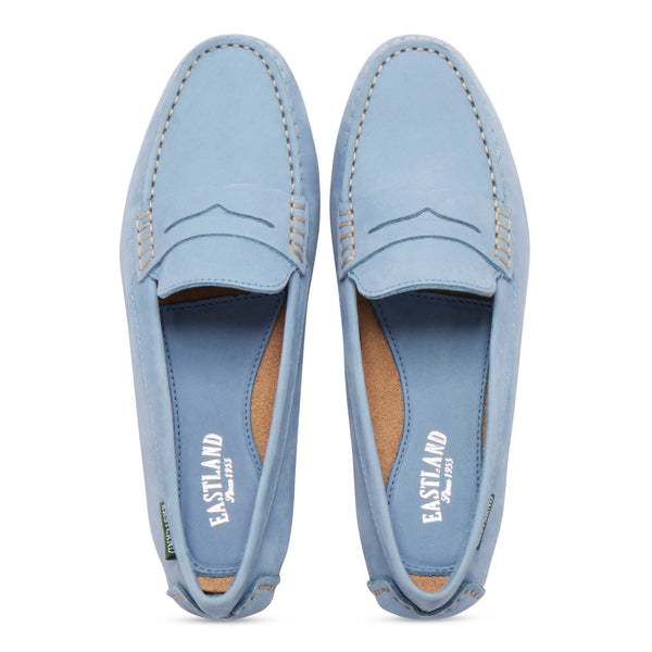 Eastland Women's Patricia Penny Loafer Driving Moc Light Blue Nubuc