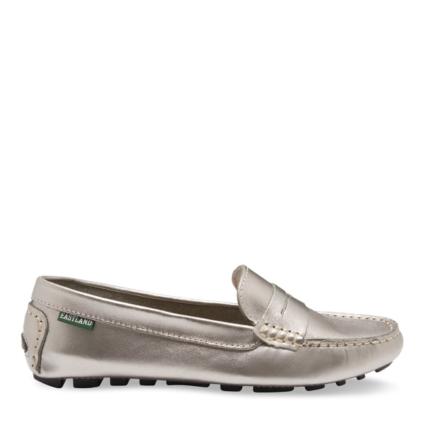 Eastland Women's Patricia Penny Loafer Driving Moc Silver Metallic