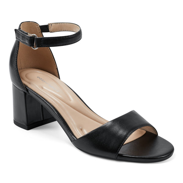 easy spirit Daven Ankle Strap Heeled Sandals Black Leather