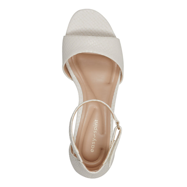 Easy Spirit Daven Ankle Strap Heeled Sandals Ivory Snake