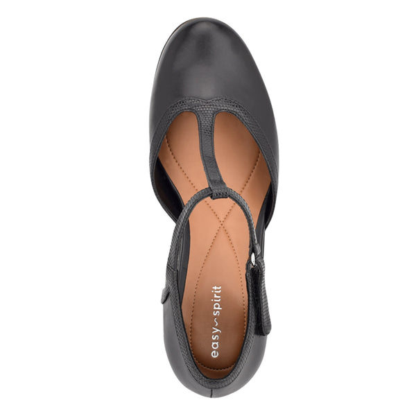Easy Spirit Cara T-Strap Heels Black Leather