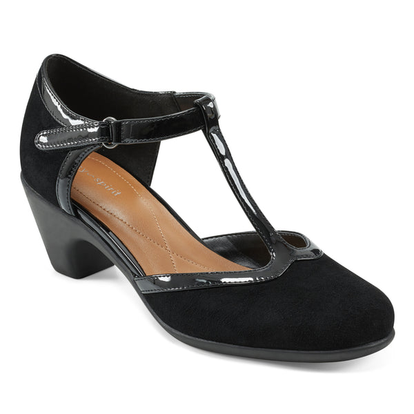 easy spirit Cara T-Strap Heels Black Suede