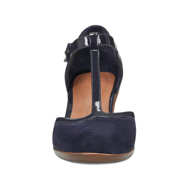 Easy Spirit Cara T-Strap Heels Dark Blue Suede