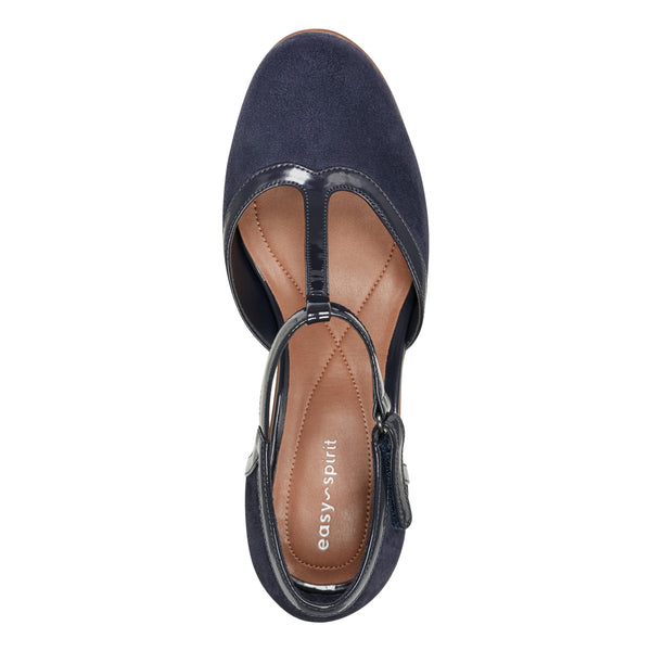 Easy Spirit Cara T-Strap Heels Dark Blue Suede
