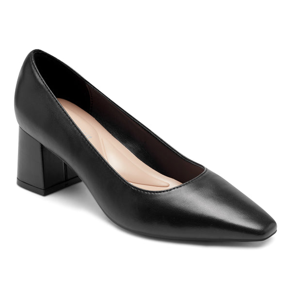 easy spirit Dorian Block Heel Pumps Black Leather