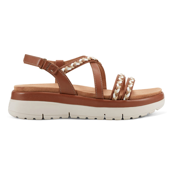 Easy Spirit Ivani Platform Sandals Brown Leather