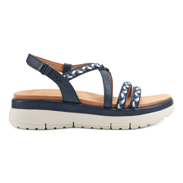 Easy Spirit Ivani Platform Sandals Navy Leather