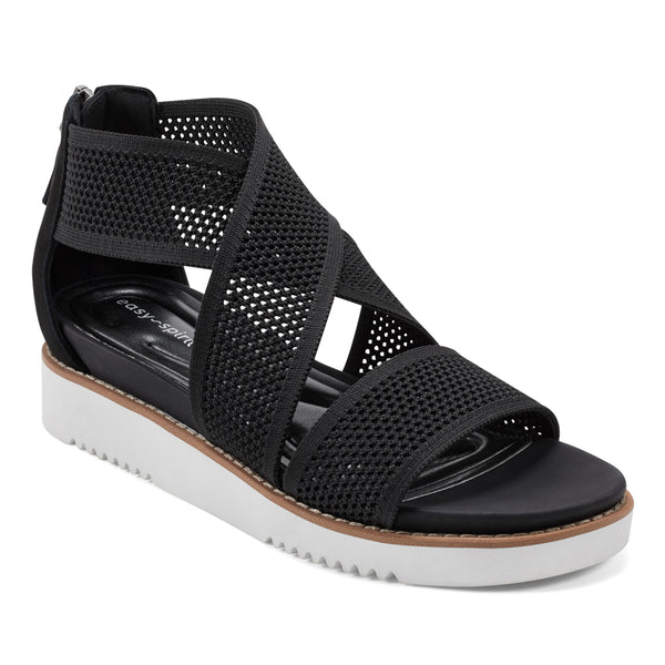 easy spirit Wander Flat Sandals Black Knit